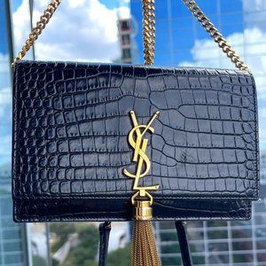 Saint Laurent Kate Tassel Croc-Embossed Leather Shoulder Bag w/ DUST BAG & BOX!